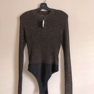 🏷 New With Tags: Free People black sparkly turtleneck bodysuit.